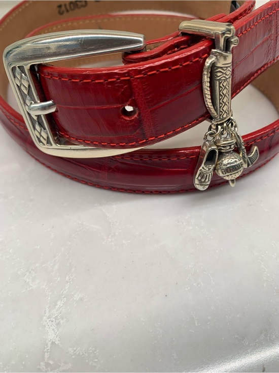 Brighton Accessories - Brighton Red Croc-Embossed Leather Belt Golf with Silver Charm Size M 30”